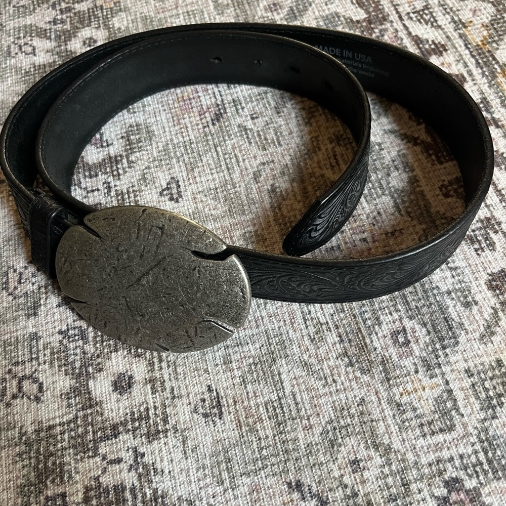 Tony Lama Black Leather Belt with Buckle